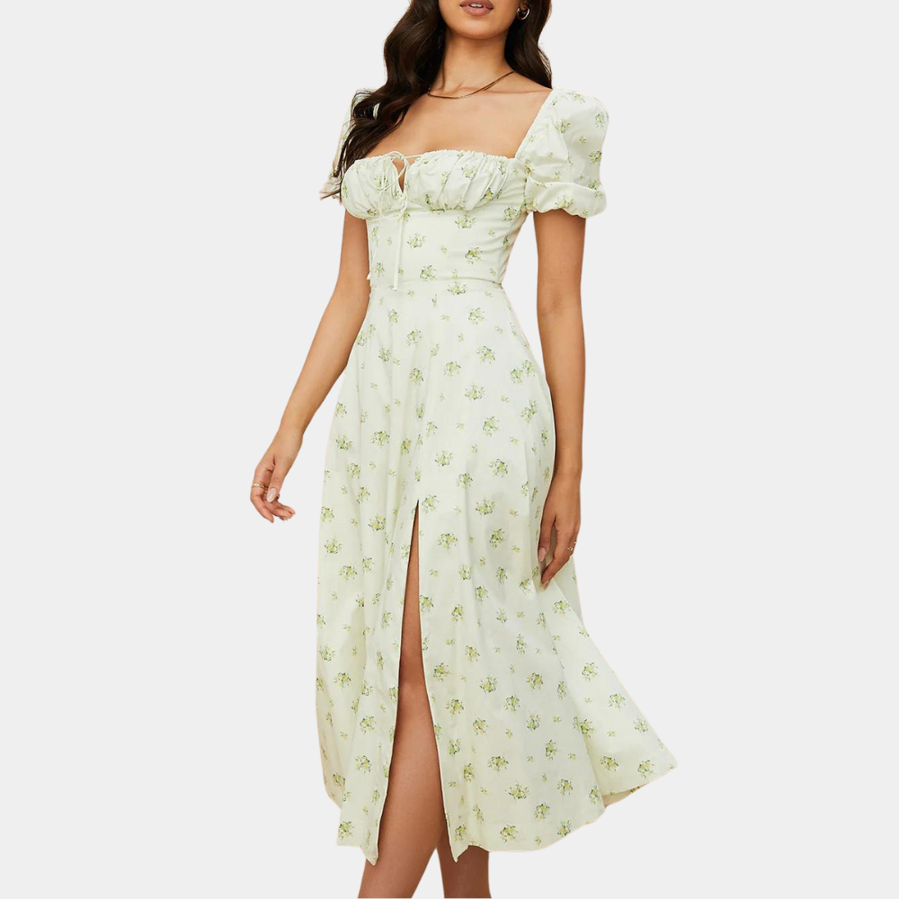 Blomstret damekjole med slids